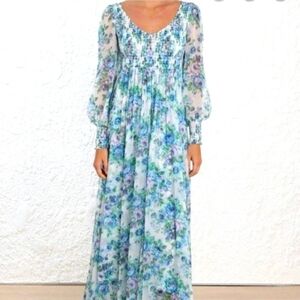 Zimmermann Blue Floral Maxi Dress with Green Accents